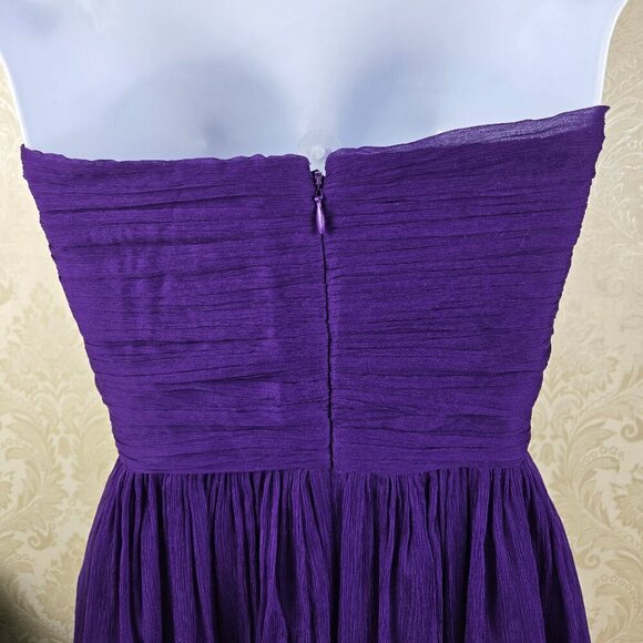 J Crew Size 4 Strapless Purple Dress 100% Silk Sweetheart Neckline Faux Wrap Top - Picture 9 of 15